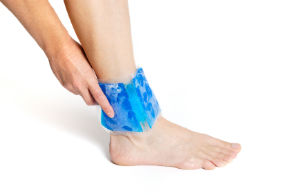Applying chemical cold pack to ankle