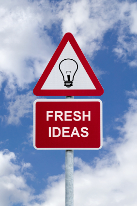 Fresh ideas road sign with lightbulb