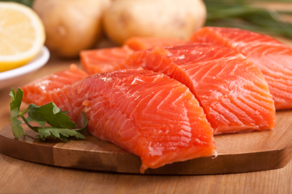 Raw salmon filets