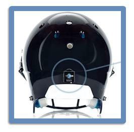 Football helmet equipped with Safe Brain impact sensor system