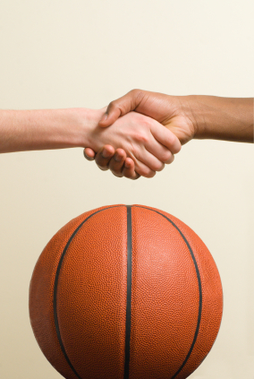 Basketball players shaking hands