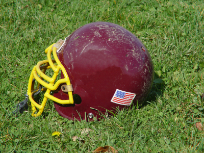 Scufffed up football helmet