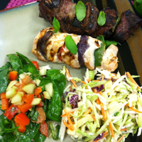Chicken kabobs and slaw